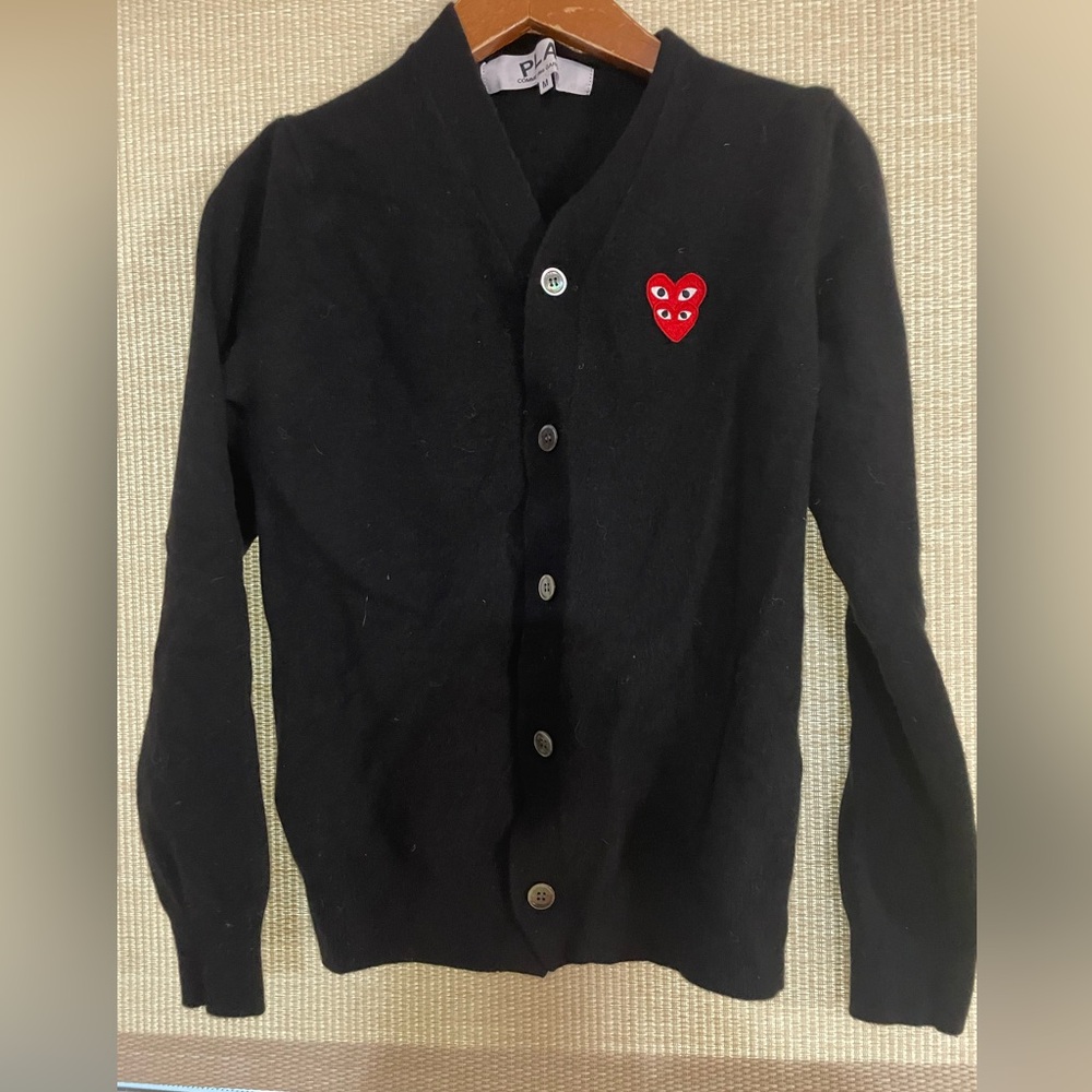 Comme des Garcons Black Cardigan with Red Heart